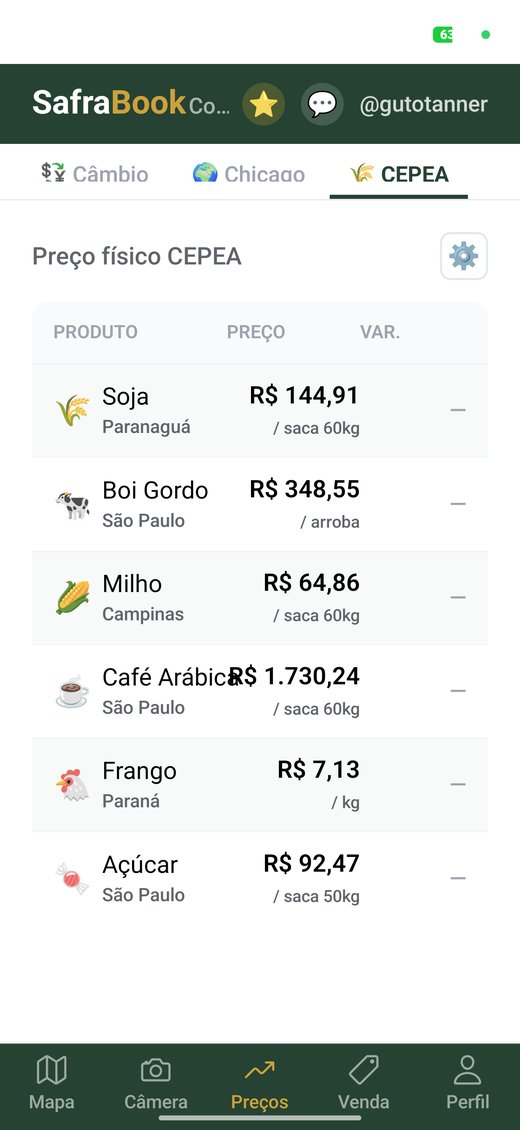 Preços CEPEA por região no SafraBook